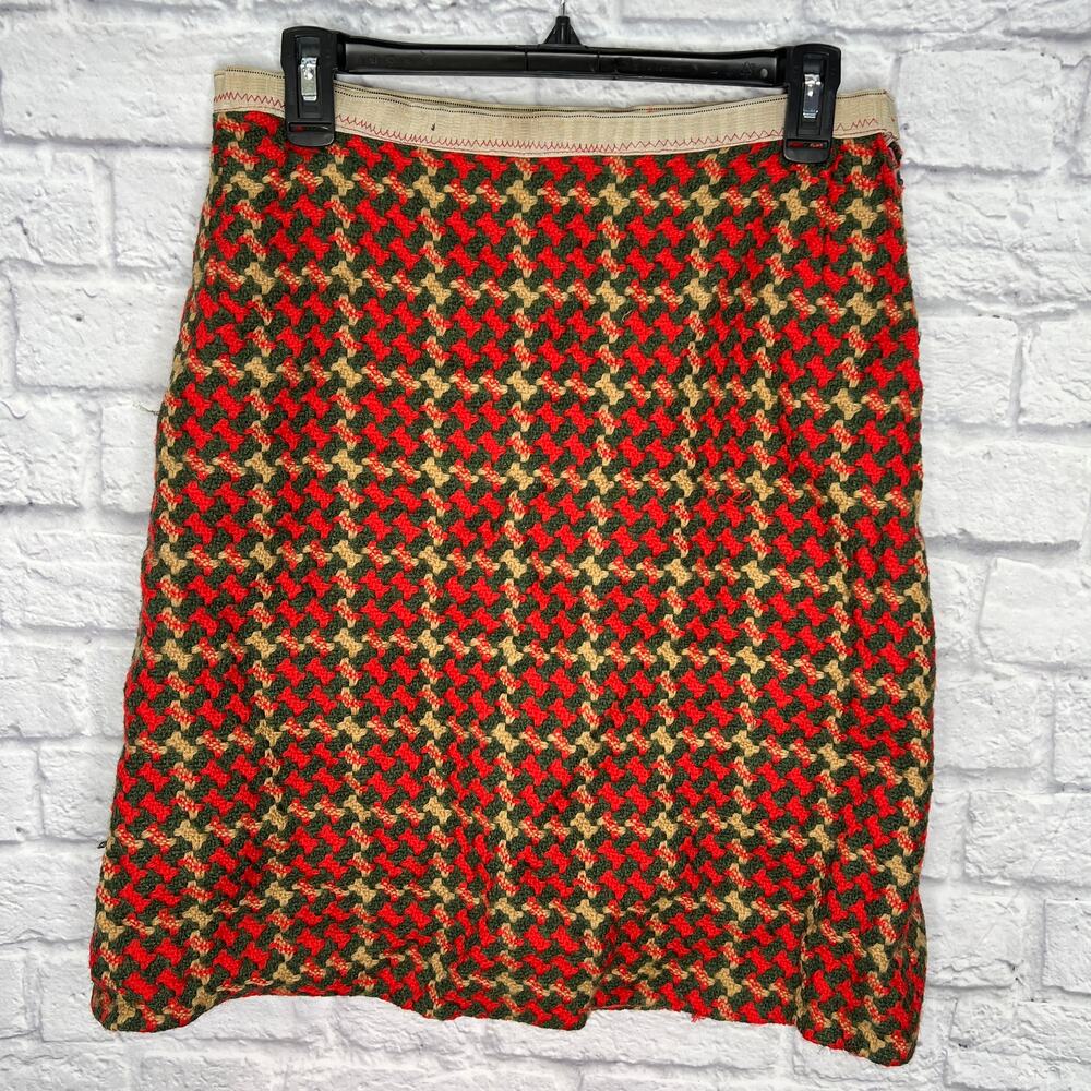 Vintage Handmade 2 Piece Outfit Pencil Skirt Cropped Vest Red Green Tweed M/L - Picture 7 of 10
